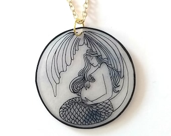 Pregnant Mermaid Necklace - Mom, Mum, Mama, Mother, Mermama - Mum to Be, Baby Shower, New Baby