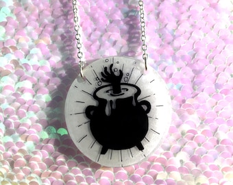 Cauldron Necklace - Halloween, Goth, Circle, Spooky, Witch, Hand