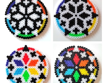 Rainbow Kaleidoscope Pixel Bead Coaster - Choose your favourite or set of 4 - Flat Perler Hama Bead Colourful Pride Floral Decoration