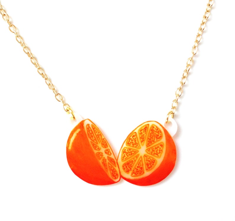 Orange Fruit Necklace Pendant, Tropical, Juicy, Kitsch, Tangerine, Nectarine, Handmade image 1