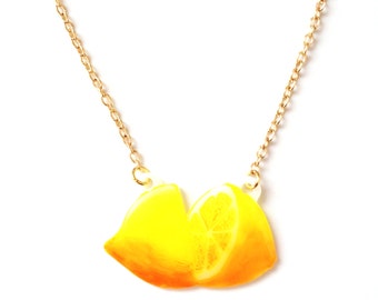 Lemon Fruit Necklace - Pendant, Tropical, Yellow