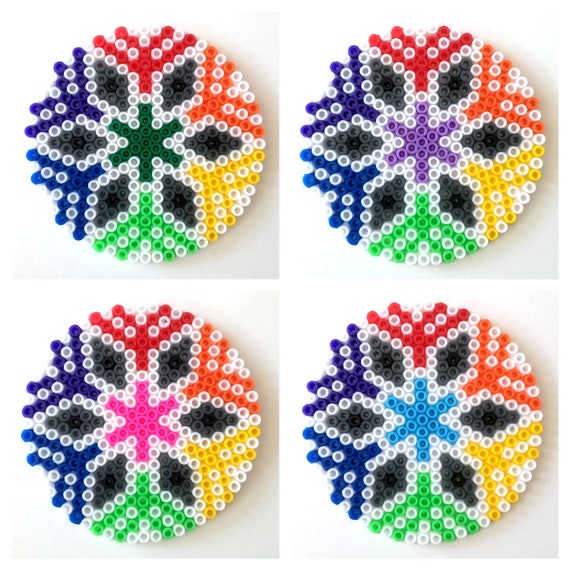Rainbow Kaleidoscope Pixel Bead Coaster Set of Flat Perler