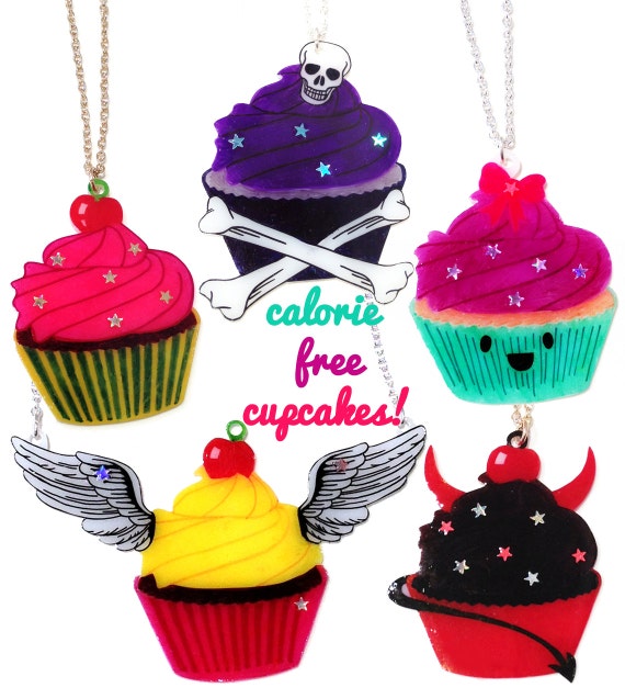 Cupcake Necklace - Angel, Devil, Kawaii, Bright, Poison - CHOOSE YOUR FLAVOUR - winged, horned, cute, pink, pirate, sweet fairy cakes