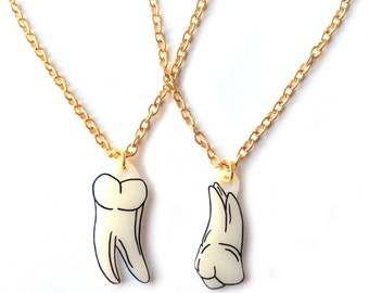 Tooth Necklace - Halloween, Teeth, Molars, Zombie, Bones, Skeletal, X Ray, Anatomical, Dental, Dentistry, Single Tooth, Goth, Spooky, Emo