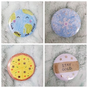 Hand Drawn Collage Badge 44mm Button Pin Badge, Unique Assemblage, Glitter, Confetti, Illustration, Sparkle image 4