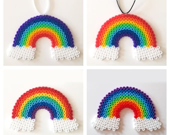 Rainbow Pixel Bead Magnet /  Hanging Decoration - Set of 2 - Flat Perler Hama Bead Colourful Rainbow and Clouds - Pride Decoration, NHS