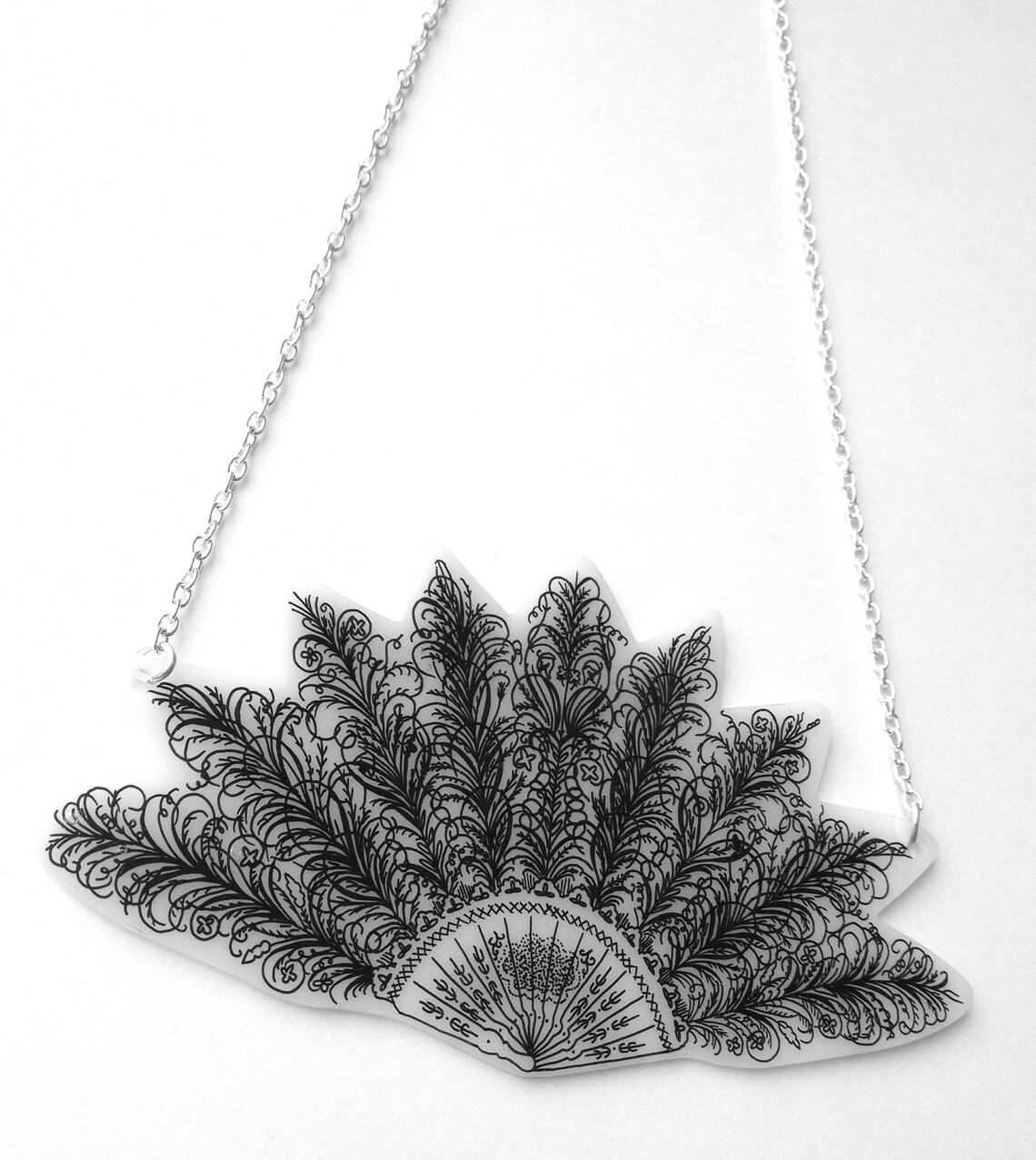 Victorian Fan Necklace Ornate Feather Fan Design Large Etsy