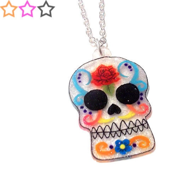 Skull Candy Pendant Mexican Day of the Dead Enamelled Bead Tie Cord Necklace UK