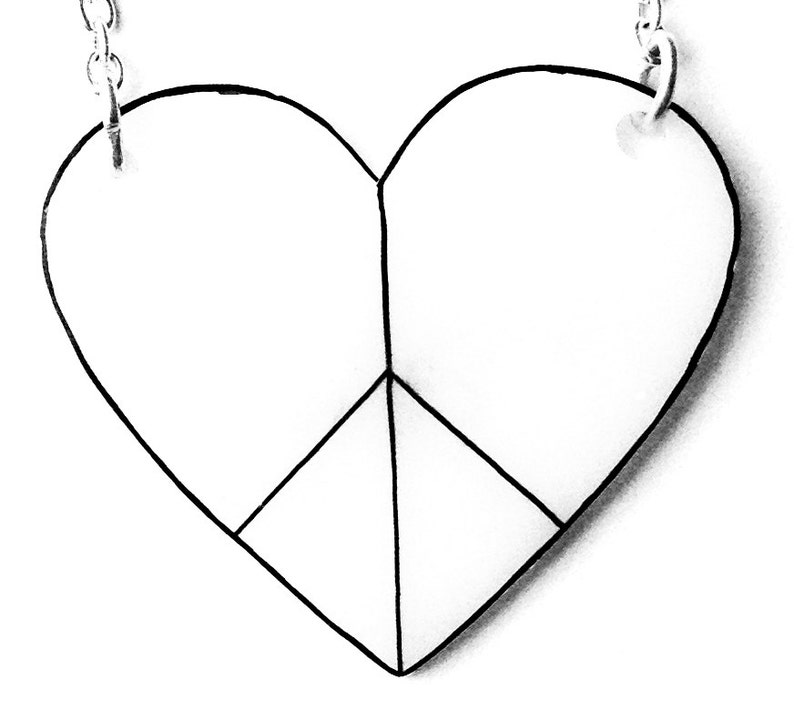 Peace Heart Necklace Valentine's Peace and Love Black and White CND Peace Symbol image 2