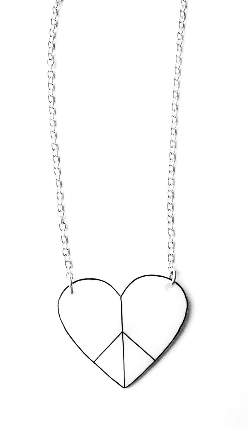 Peace Heart Necklace Valentine's Peace and Love Black and White CND Peace Symbol image 3