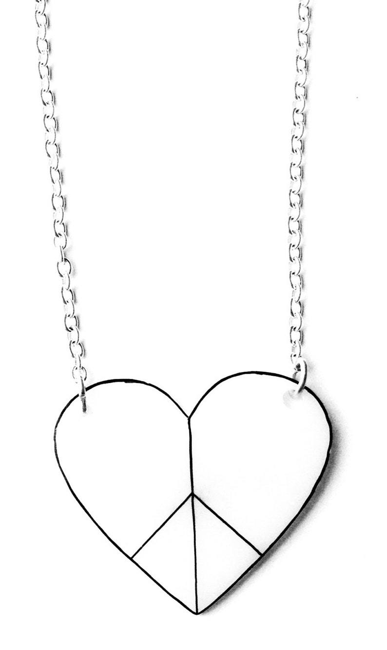 Peace Heart Necklace Valentine's Peace and Love Black and White CND Peace Symbol image 1