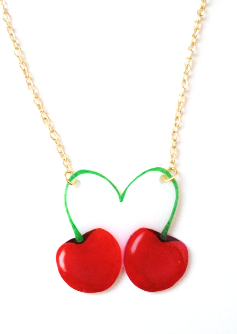 Cherries Fruit Necklace Pendant, Heart, Juicy, Red, Cherry, Kitsch Etsy