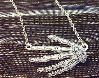 Skeleton Hand Necklace Touched by A Skeleton Pendant, Halloween
