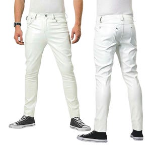Handmade Men Premium White Sheep Leather Pants Fully lined with satin