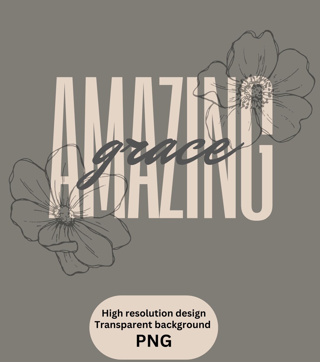 Amazing Grace PNG - Elegant Script With Floral Sketch Design, Religious ...