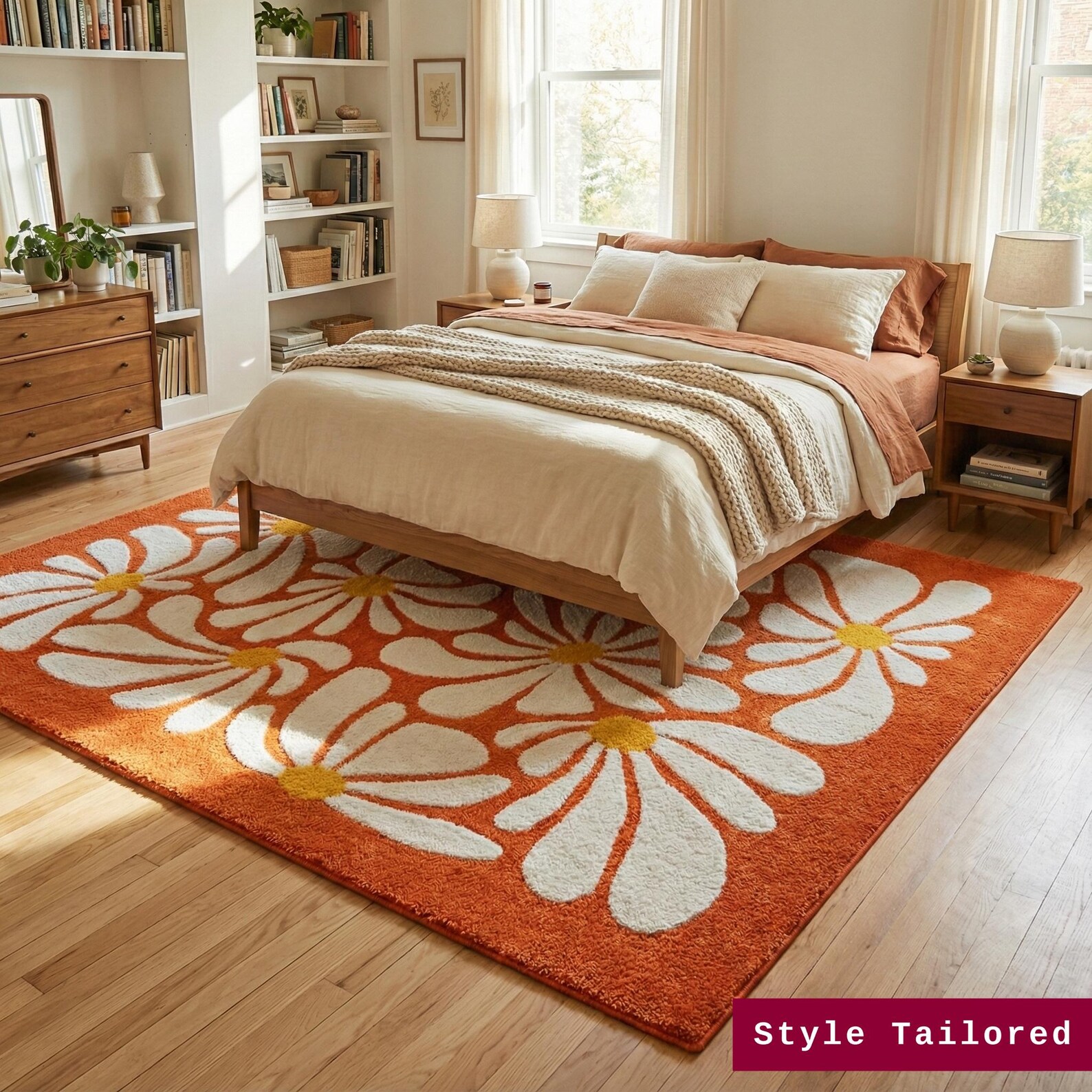 Vintage Flower Power Rug – 70s Retro Orange - Etsy