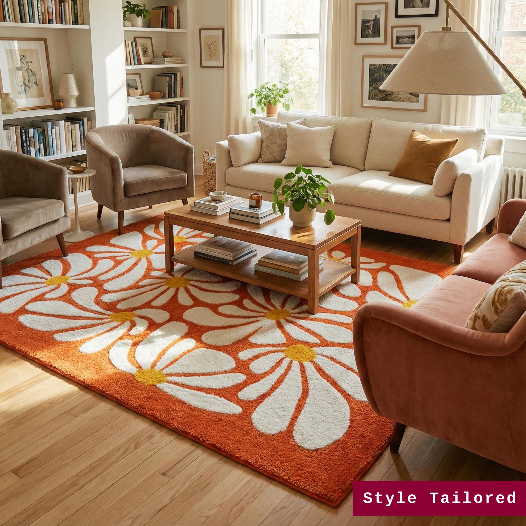 Power Rug Vintage Flower Power Rug โ 70s Retro Orange - Etsy
