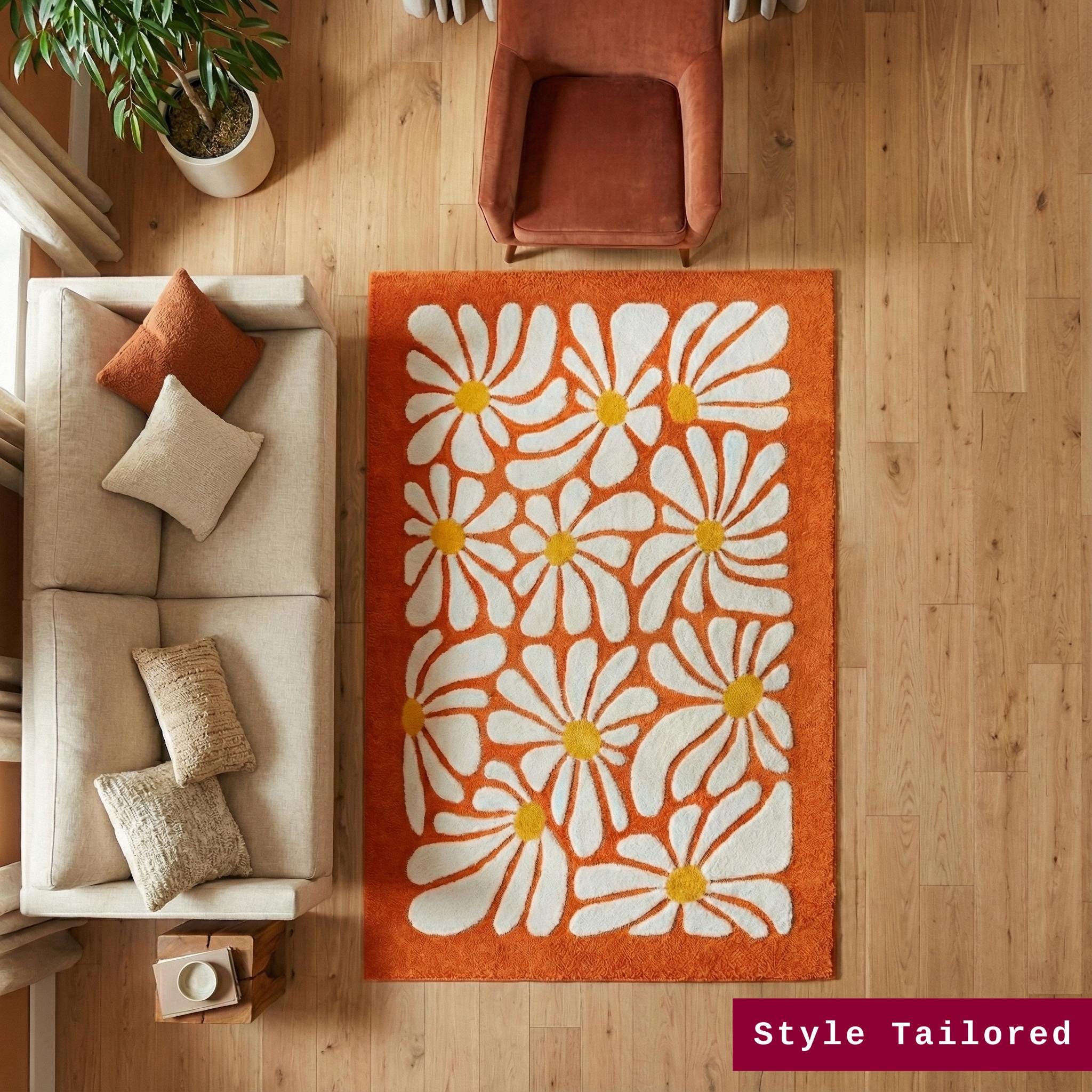 Power Rug Vintage Flower Power Rug โ 70s Retro Orange - Etsy