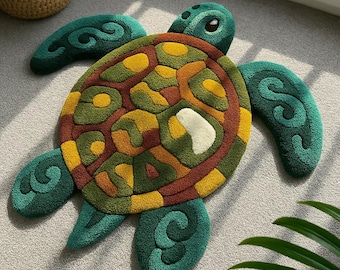 Hand-tufted sea turtle rug – Kids room or nursery decorative rug