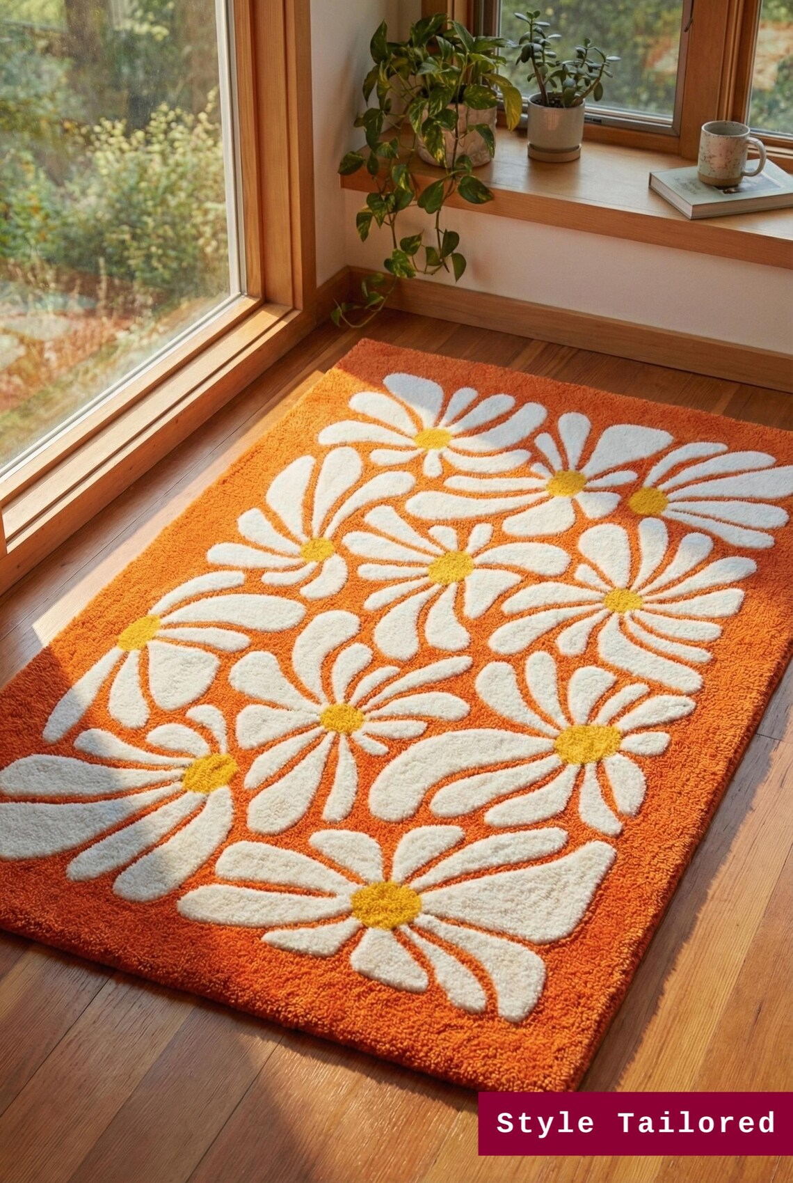 Power Rug Vintage Flower Power Rug โ 70s Retro Orange - Etsy