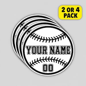 2 or 4 Pack Custom Baseball Name Stickers, Personalized Player Number Bat Knob Vinyl Decals, Softball Team Gift for Players & Coaches