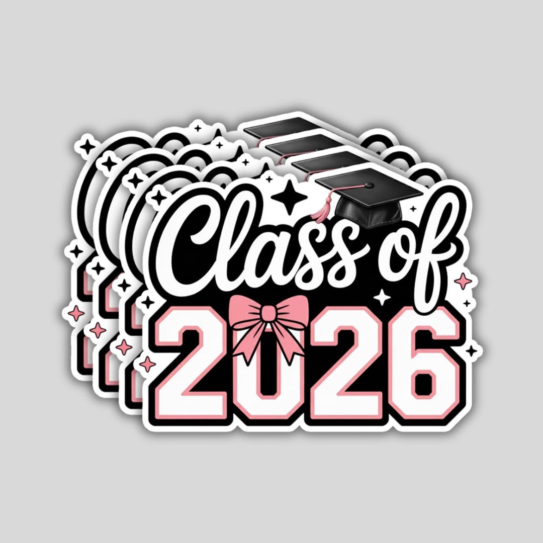 4PCS Class of 2026 Stickers – Pink Graduation Bow & Cap Vinyl Decal ...