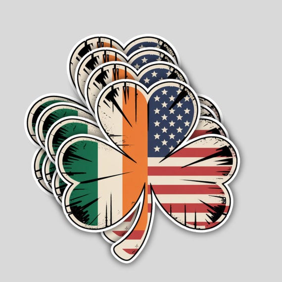 4PCS Irish American Shamrock Stickers – Ireland Clover Vinyl Decals – Patriotic Irish Pride Waterproof Stickers for Car, Truck, Laptop