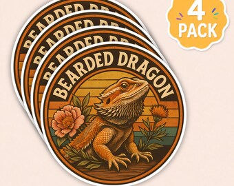 4 Pack Bearded Dragon Die Cut Stickers: Waterproof Vinyl Reptile Lover Decals