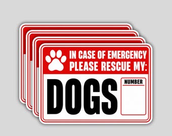 4PCS “In Case Of Emergency Please Rescue My Dogs” Stickers – Pet Safety Alert Vinyl Decal Gift Set