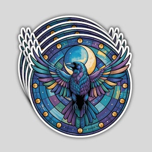 Stained Glass Raven Stickers: Gothic Black Bird Vinyl Decals - 4pcs