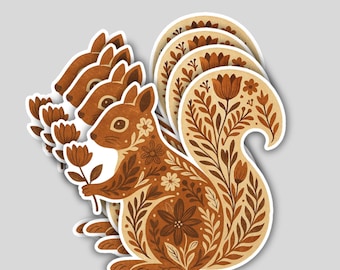 4PCS Woodland Squirrel Stickers – Cute Floral Forest Animal Vinyl Decal Gift Set
