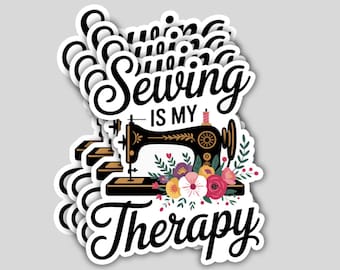 4 Pack Sewing Is My Therapy Stickers – Funny Sewing Machine Craft Vinyl Decal Gift Set