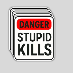 Danger Stupid Kills Funny Stickers - 4PCS - Hard Hat, Toolbox Decals