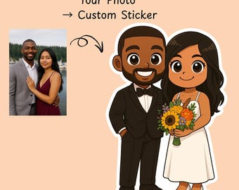 Custom Wedding Photo Sticker: Cartoon, Chibi, Anime Style