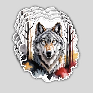 Wolf in Forest Stickers: Waterproof Vinyl Decals - Nature Lover Gift, Pack of 4
