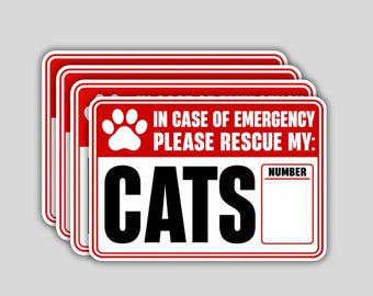 4PCS “In Case Of Emergency Please Rescue My Cats” Stickers – Pet Safety Alert Vinyl Decal Gift Set