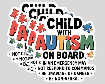Autism Awareness Car Decal: Child with Autism On Board - Waterproof Vinyl 4-Pack