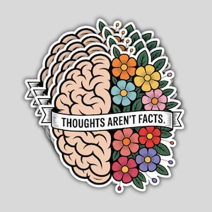 4PCS Thoughts Aren’t Facts Stickers: Mental Health CBT Therapy Vinyl Decals