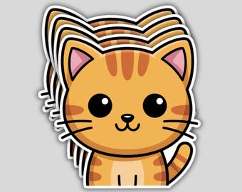 4 Pack Orange Tabby Cat Stickers – kawaii Cute Kitty Cartoon Vinyl Decal Gift Set