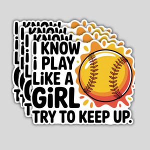 Funny Softball Girl Power Stickers: Waterproof Vinyl Decals - 4 Pack
