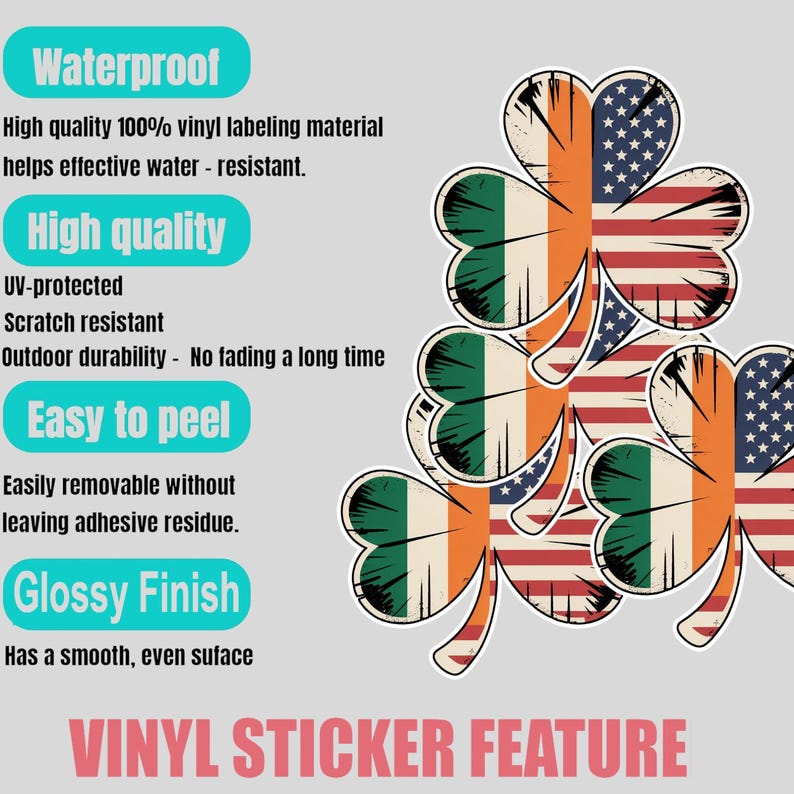 4PCS Irish American Shamrock Stickers – Ireland Clover Vinyl Decals – Patriotic Irish Pride Waterproof Stickers for Car, Truck, Laptop image 9