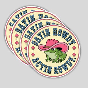 Howdy Rowdy Frog Stickers: Cowboy Vinyl Decals - 4 Pack