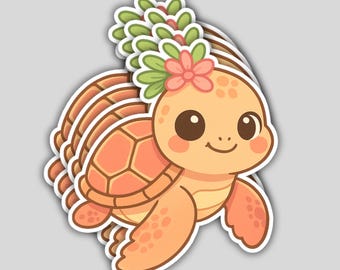 4PCS Turtle Chibi Kawaii Stickers – Cute Sea Turtle Waterproof Vinyl Decals