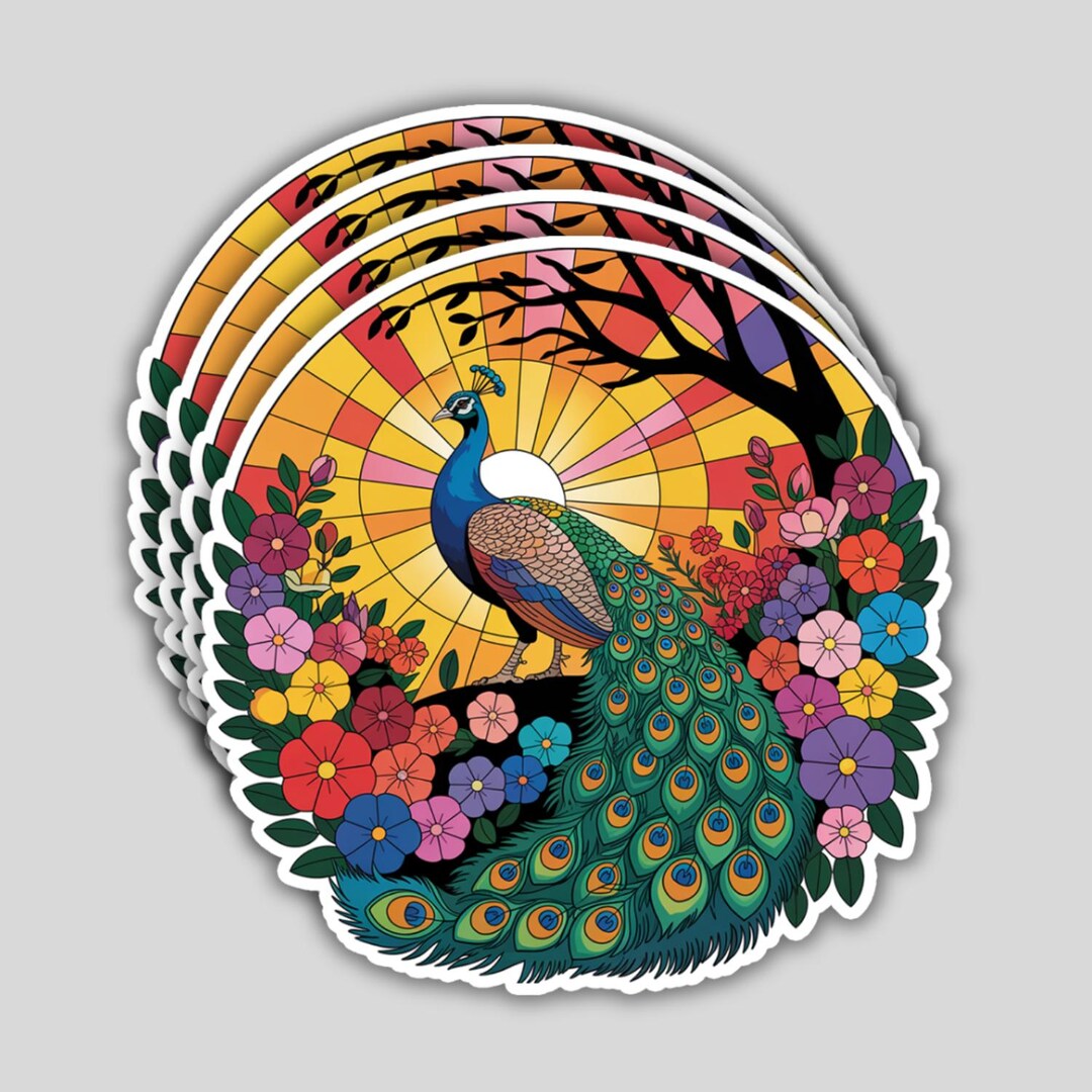 Stained Glass Peacock Stickers: Waterproof Vinyl Decals - 4pcs - Etsy
