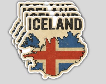 4 pegatinas de mapa de Islandia con bandera – Adhesivos de vinilo impermeables para viajes