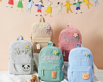Back to School Gift, Custom Kids Backpack with Name and Icons, Personalized Corduroy Kids Backpack, School Bag for Kids, Kids Backpack