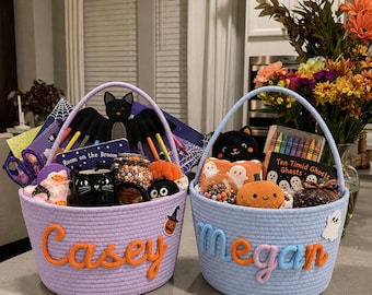 Custom Name Halloween Basket | Kids Room Halloween Decor | Personalized Storage Basket | Seasonal Toy Storage