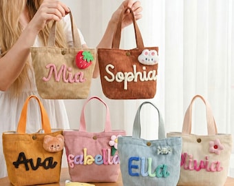 Personalized Kids Name Handbags, Corduroy Handbag for Girls, Embroidered Children's Handbags, Traveling Handbag, Christmas Gift
