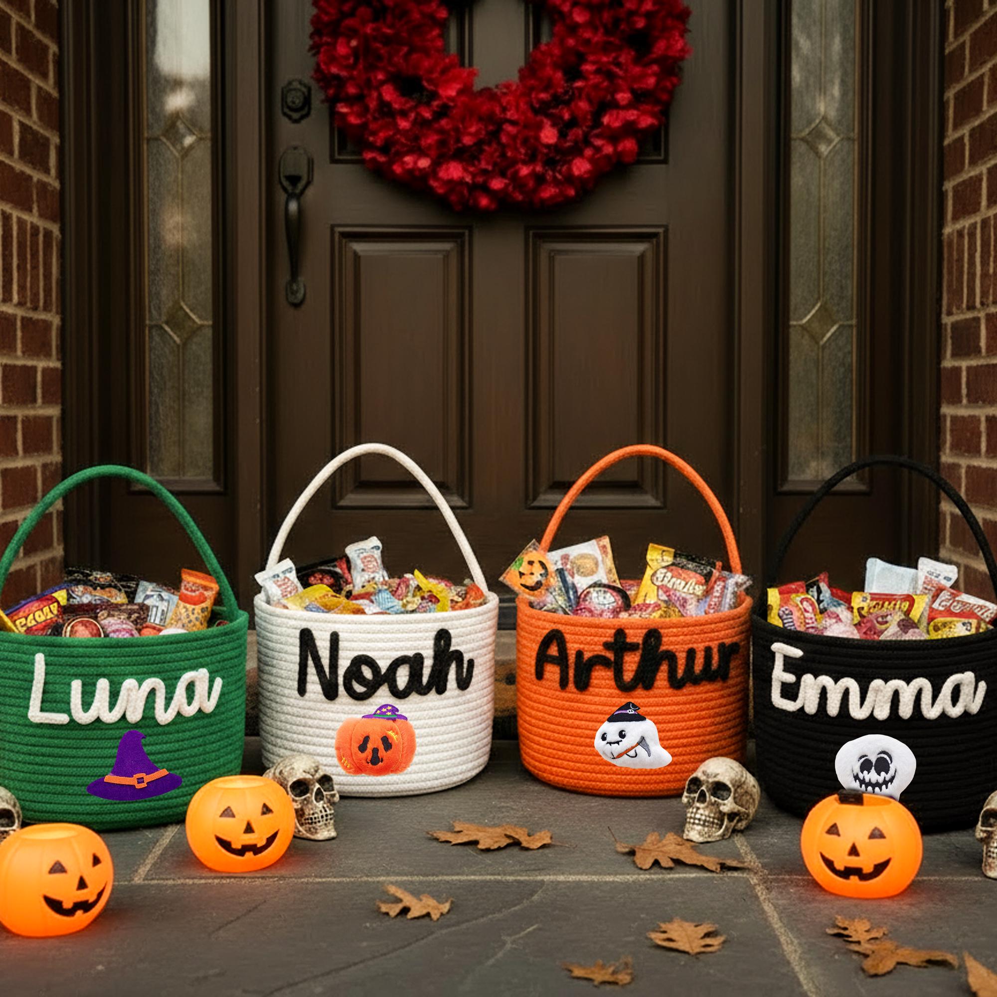 手作りハロウィンバスケット、名前入り子供用ハロウィンバッグ