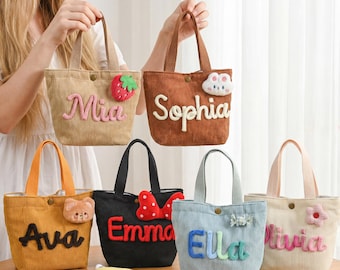 Personalisierte Kinderhandtaschen, Cord-Handtasche für Mädchen, gestickte Kinderhandtaschen, Reisehandtasche, Weihnachtsgeschenk